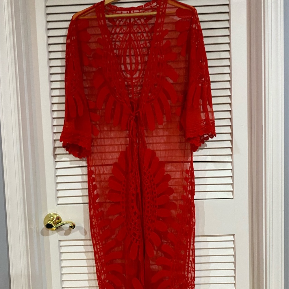 Red Sheer Lace Cover-Up